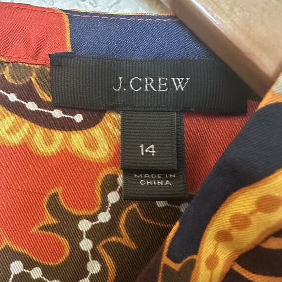 J Crew Darwin Sleeveless Blouse Size 14 Neck Ruffle Orange Brown Mosaic - Picture 3 of 6